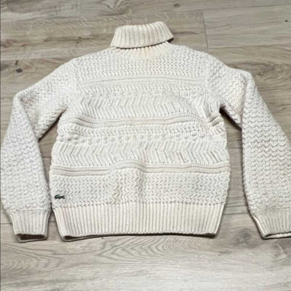 Lacoste Cream chunky knit Turtleneck Sweater